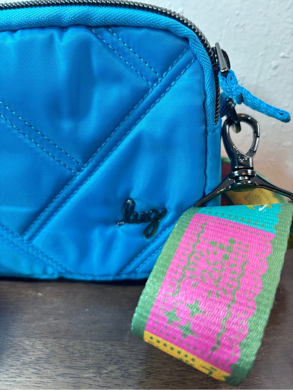 lug Quilted Teal Crossbody with Multicolor Woven Strap - Picture 5 of 8